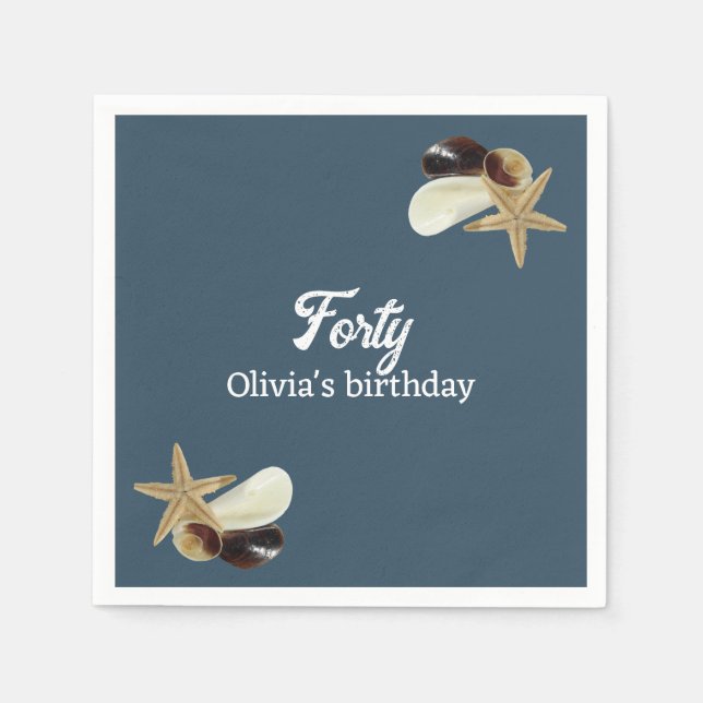 Dusty blue minimalist vid kusten, 40-årsdag pappersservett (Framsidan)