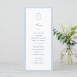 Dusty Blue Minimalist Wedding Monogram Flat Menu Meny