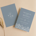 Dusty Blue Minimalist Wildblomma Bröllop Monogram Inbjudningar<br><div class="desc">Dusty Blue Minimalist Wildblomma Bröllop Monogram-inbjudan. Anpassa enkelt genom att ersätta varje info. Kontrollera förhandsgranskningen innan du lägger till i kundvagn.</div>