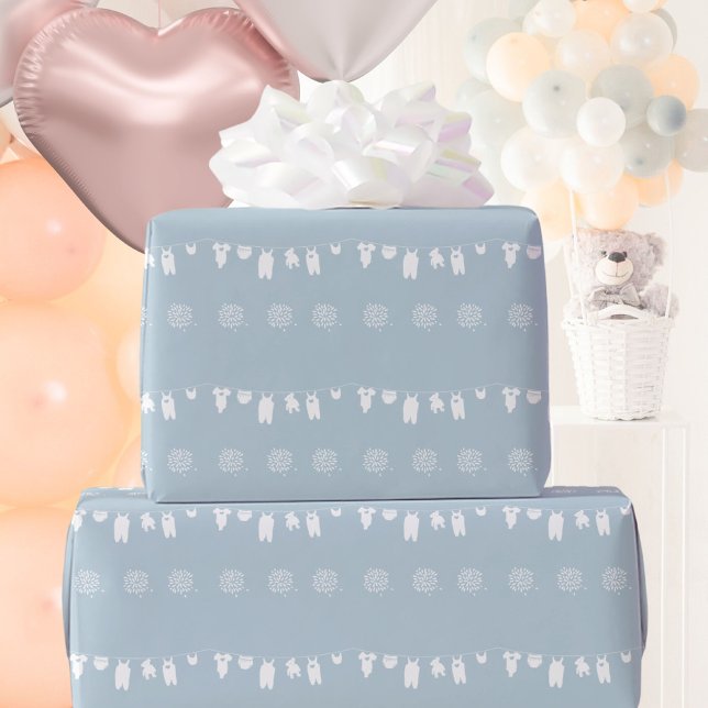 Dusty Blue Minimalistisk Pojk Bebis Babyshower Presentpapper (Dusty Blue Minimalist Baby Boy Shower Wrapping Paper ©Susanne Sachers - Sunny Mind 🌞)