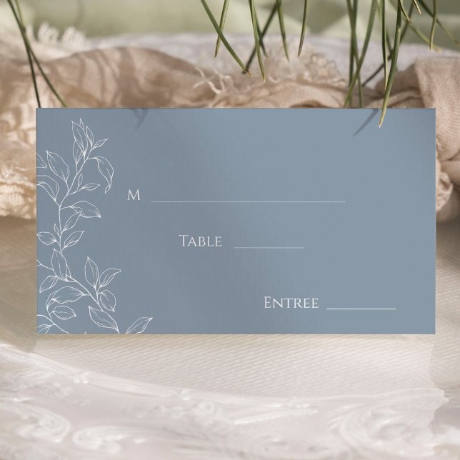 Dusty Blue Minimum Löv Flat Place Card Placeringskort (Skapare uppladdad)