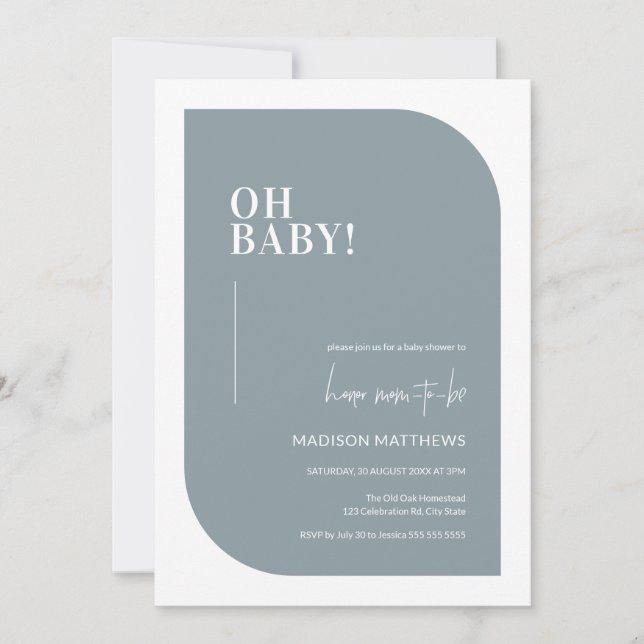 Dusty Blue Minimum Oh Baby Shower-inbjudan Inbjudningar (Framsida)