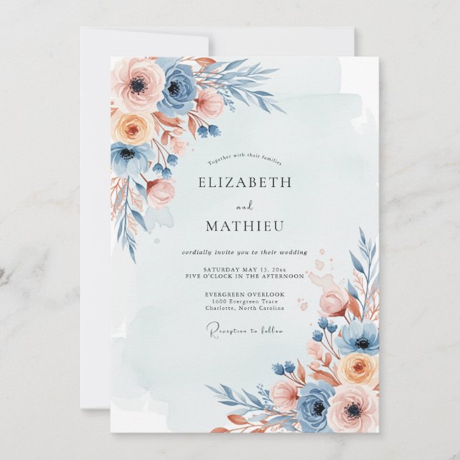 Dusty Blue Misty Botanical Wedding Inbjudningar (Framsida)