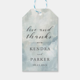 Dusty Blue Modern Abstrakt Brushstrokes Tack Presentetikett