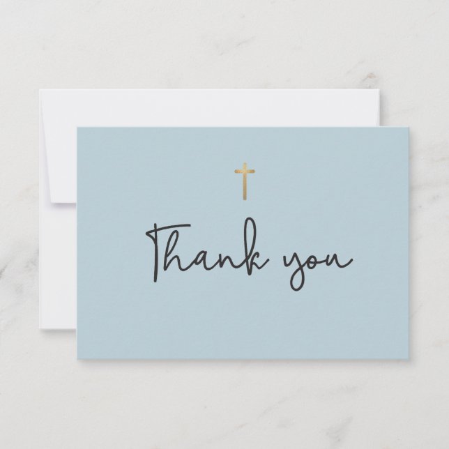 Dusty Blue Modern Baptism Baby tack vare ditt kort (Framsida)