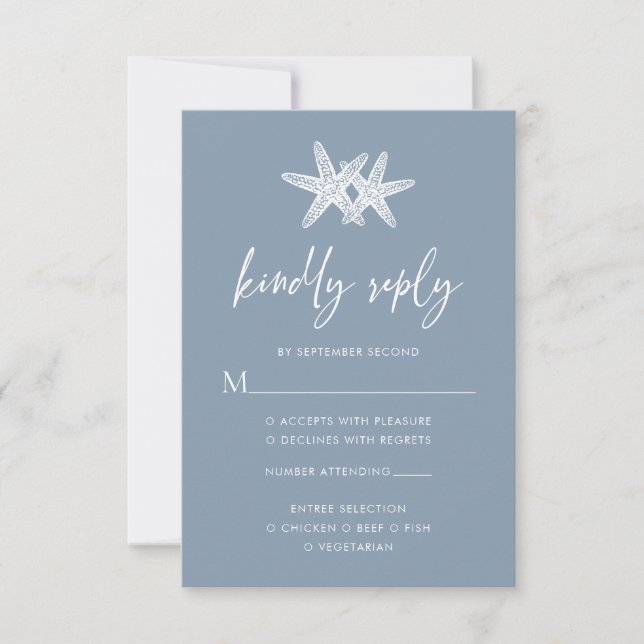 Dusty Blue Modern Beach Starfish Bröllop OSA Kort (Framsida)