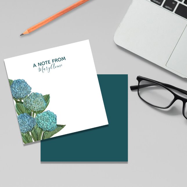 Dusty Blue Modern Blommigt Foliage Hydrangea Anteckningskort (Blue Hydrangea custom notecards)