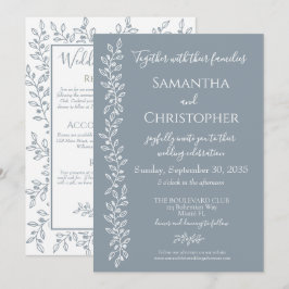 Dusty Blue Modern Boho Botanical Minimal Bröllop Inbjudningar