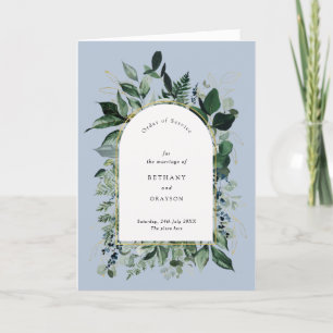 Dusty Blue Modern Botanic greenery bröllop bifold Program