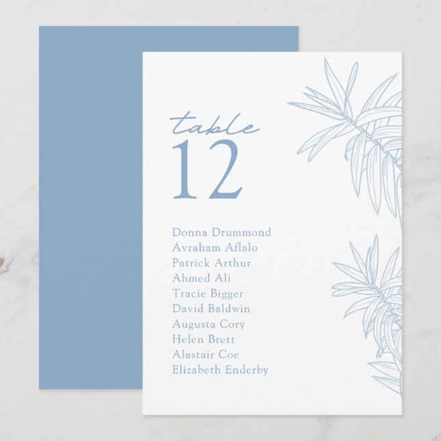 Dusty Blue Modern Botanical Bord-platskort (Fram/baksida)