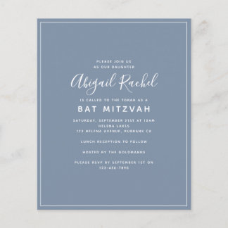 Dusty Blue Modern Budget - Bat mitzvah inbjudan
