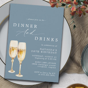 Dusty Blue Modern Champagne-middag Inbjudningar
