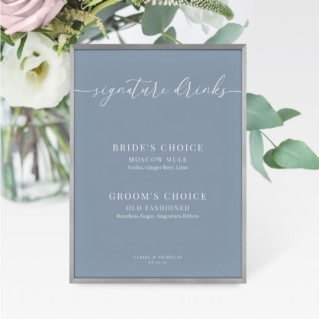 Dusty Blue Modern Elegant bröllop Drinks Sign (Skapare uppladdad)