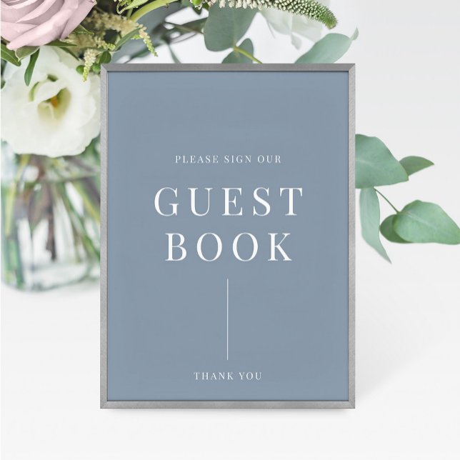 Dusty Blue Modern Elegant bröllop Guestbook-tecken (Skapare uppladdad)