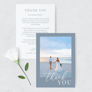 Dusty Blue Modern Elegant bröllop Photo Tack Kort