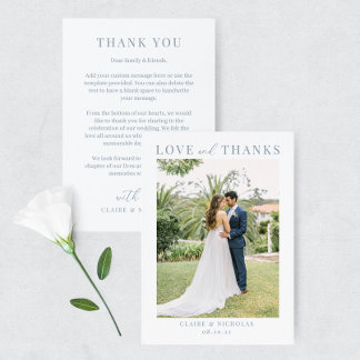 Dusty Blue Modern Elegant bröllop Photo Tack Kort