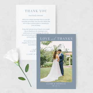 Dusty Blue Modern Elegant bröllop Photo Tack Kort