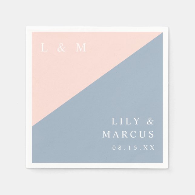  Dusty Blue Modern Elegant Monogram Bröllop Pappersservett (Framsidan)