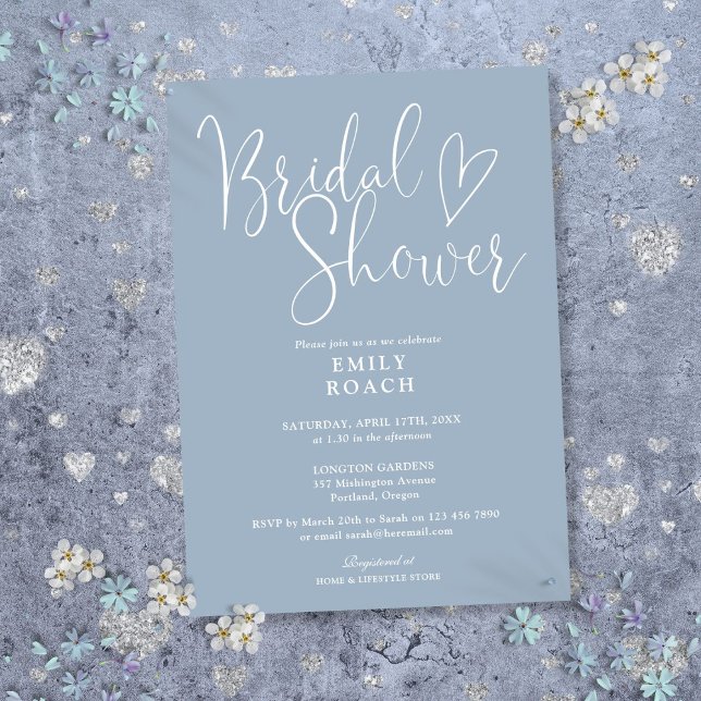 Dusty Blue Modern Elegant Script-Möhippa Inbjudningar (Dusty Blue Modern Elegant Script Bridal Shower Invitation)