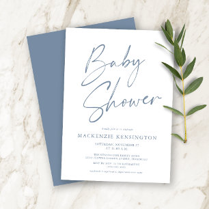 Dusty Blue Modern Handskriftlig babystövel för han Inbjudningar