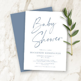 Dusty Blue Modern Handskriftlig babystövel för han Inbjudningar