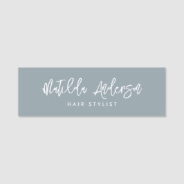 Dusty blue modern minimal elegant-skript namnbricka