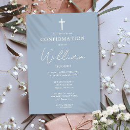 Dusty Blue Modern Minimalist Bekräftelse Inbjudningar