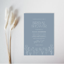 Dusty Blue Modern Minimalist Blommigt Möhippa Inbjudningar