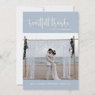 Dusty Blue Modern Minimalist Bröllop Photo Flat Tack Kort
