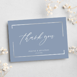 Dusty Blue Modern Minimalist Elegant bröllop Tack Kort