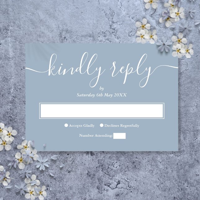 Dusty Blue Modern Minimalist Elegant Script OSA Kort (Dusty Blue Modern Minimalist Elegant Script RSVP Card)