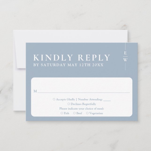 Dusty Blue Modern Minimalist Monogram Bröllop OSA Kort (Framsida)