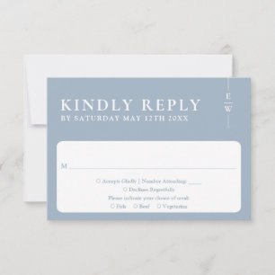 Dusty Blue Modern Minimalist Monogram Bröllop OSA Kort
