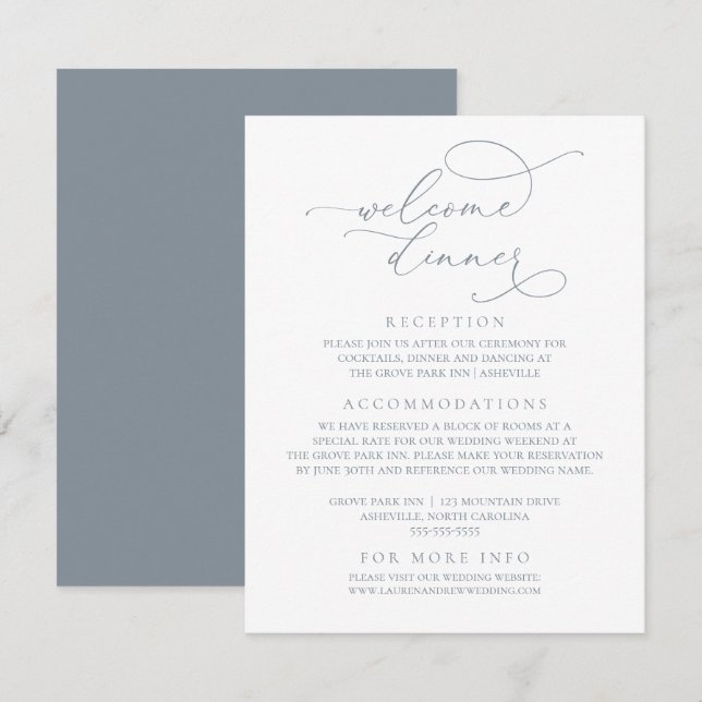 Dusty Blue Modern Minimalist Rehearsal Dinner Tilläggskort (Fram/baksida)
