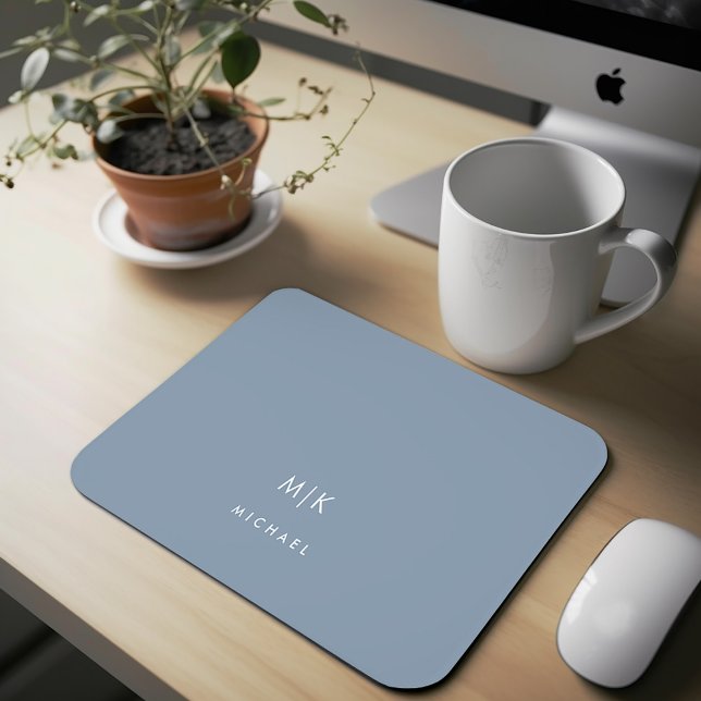 Dusty Blue | Modern monogram Musmatta (A dusty blue, modern and minimalist mousepad with your monogram or initials)