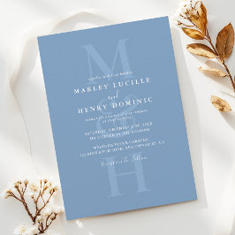 Dusty Blue Modern Monogram Overlay Wedding Inbjudningar