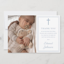 Dusty Blue Modern Photo Baptism Christening Tack Kort
