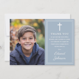 Dusty Blue Modern Photo First Holy Communion Tack Kort