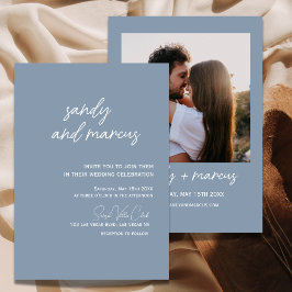 Dusty Blue Modern Photo Wedding-inbjudan Inbjudningar