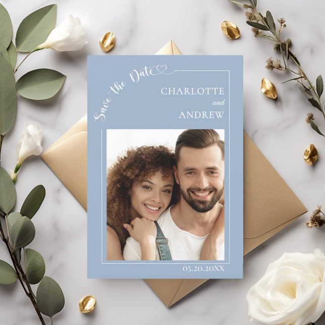 Dusty blue modern photo wedding Save the Date Spara Datumet (Skapare uppladdad)