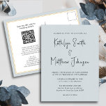 Dusty Blue Modern Script allt i en enkel Bröllop Inbjudan Vykort<br><div class="desc">Dusty Blue Modern Script allt i ett enkelt, minimalistiskt bröllop. Fira din speciella dag med den här eleganten och ett vackert bröllopskort för att passa ditt speciella tillfälle. Alla texterna är i förväg ordnade så att du enkelt och snabbt kan anpassa dig med dina egna detaljer. Om du behöver anpassa...</div>