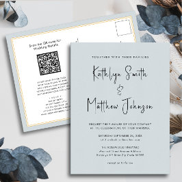 Dusty Blue Modern Script allt i en enkel Bröllop Inbjudan Vykort