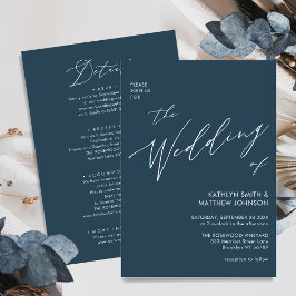 Dusty Blue Modern Script allt i en enkel Bröllop Inbjudningar