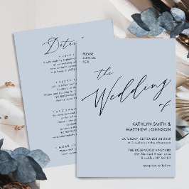 Dusty Blue Modern Script allt i en enkel Bröllop Inbjudningar