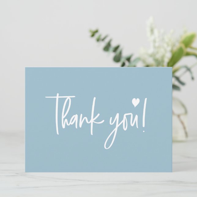 Dusty Blue Modern script Baby Shower Tack Kort (Stående Fram)