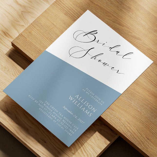 Dusty Blue Modern Script Inbjudningskort för möhip (Dusty Blue Modern Script Bridal Shower Invitation Personalized)