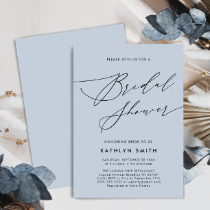 Dusty Blue Modern Script Minimalist Möhippa Inbjudningar