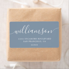 Dusty Blue Modern Script-Returadress Fraktsedel