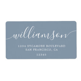 Dusty Blue Modern Script-Returadress Fraktsedel
