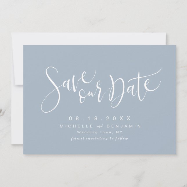 Dusty Blue Modern Simple Script - spara datumet (Framsida)